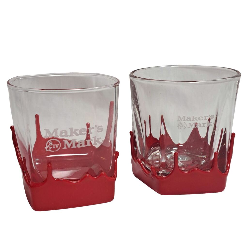 Maker's Mark Lowball Bourbon Whiskey Rocks Glasses Red Wax Bottom